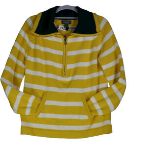 LRL Lauren Ralph Yellow White Quarter Zip Sweater Womens Petite Large Striped